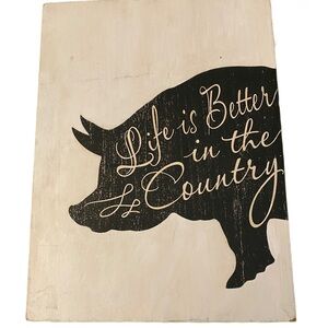 Giftcraft Cottagecore Pig Wall Art – Print on Wood – EUC